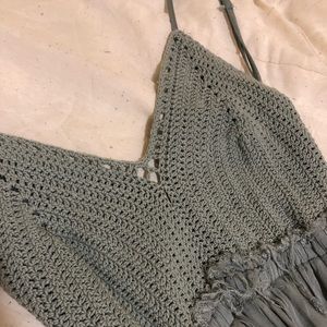 Crochet Frayed Detail Maxi Dress